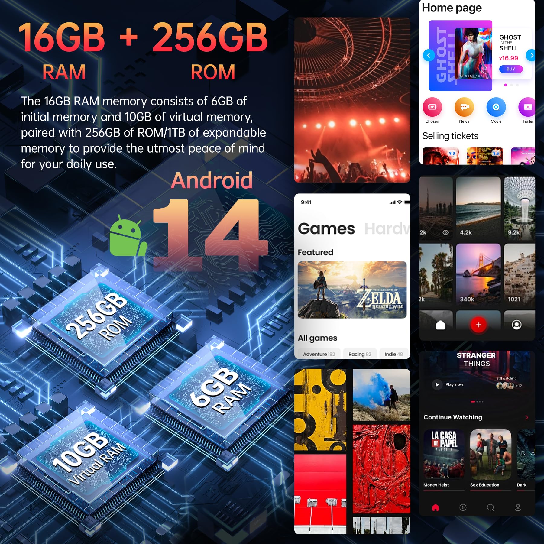 DOOGEE S Punk Rugged Smartphone Android 14 (2024), 16GB+256GB Telefono Indistruttibile, 126dB Speaker/LED Luci, 10800mAh(33W), 6.58" FHD+, 50MP Camera, 4G Dual SIM/NFC, IP68/IP69K Cellulare Antiurto