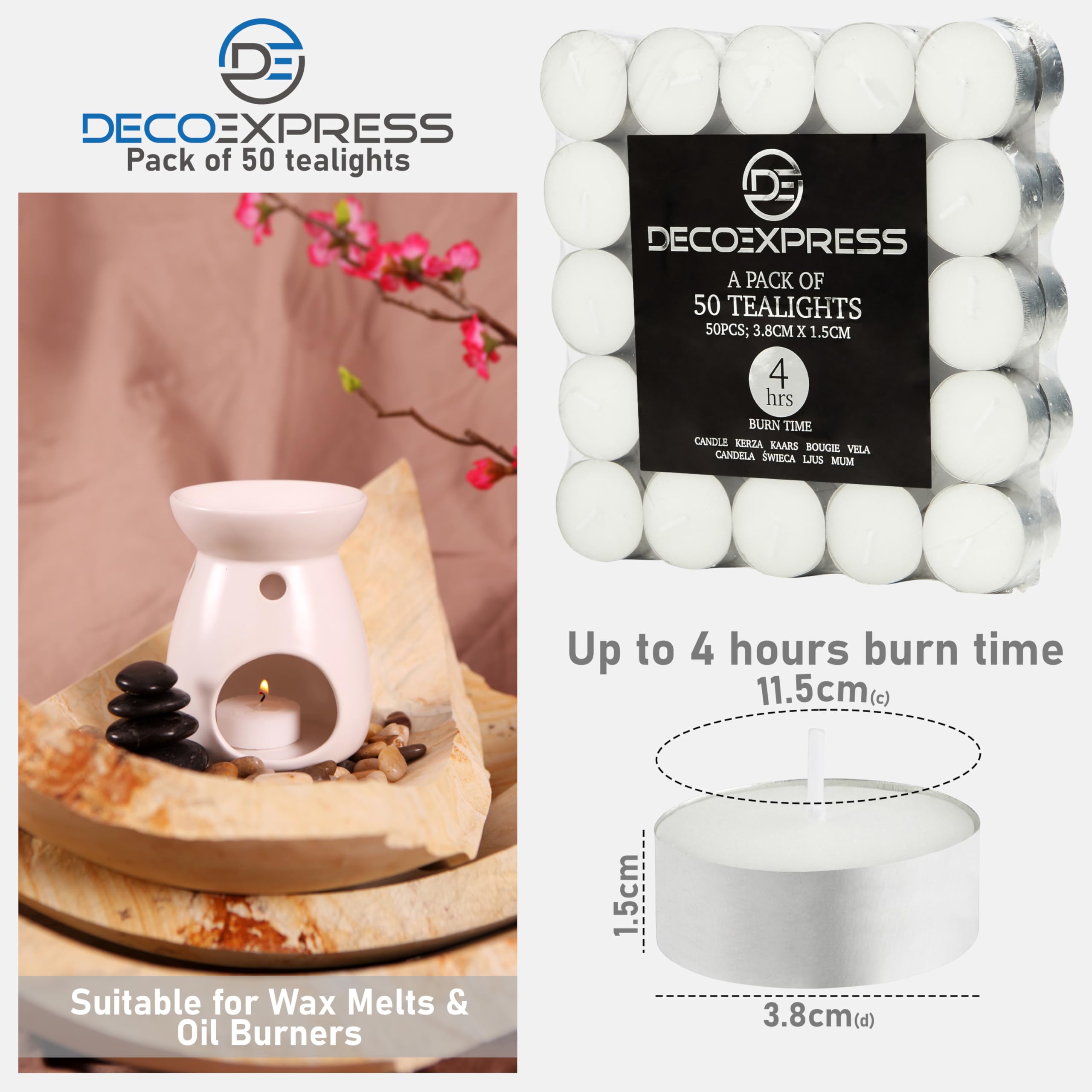 ANGIX – 25 Candele Tealight Bianche Da 8 Ore – Cera Di Soia A Lunga Combustione – Non Profumate – Ideali Per Atmosfera E Decorazioni