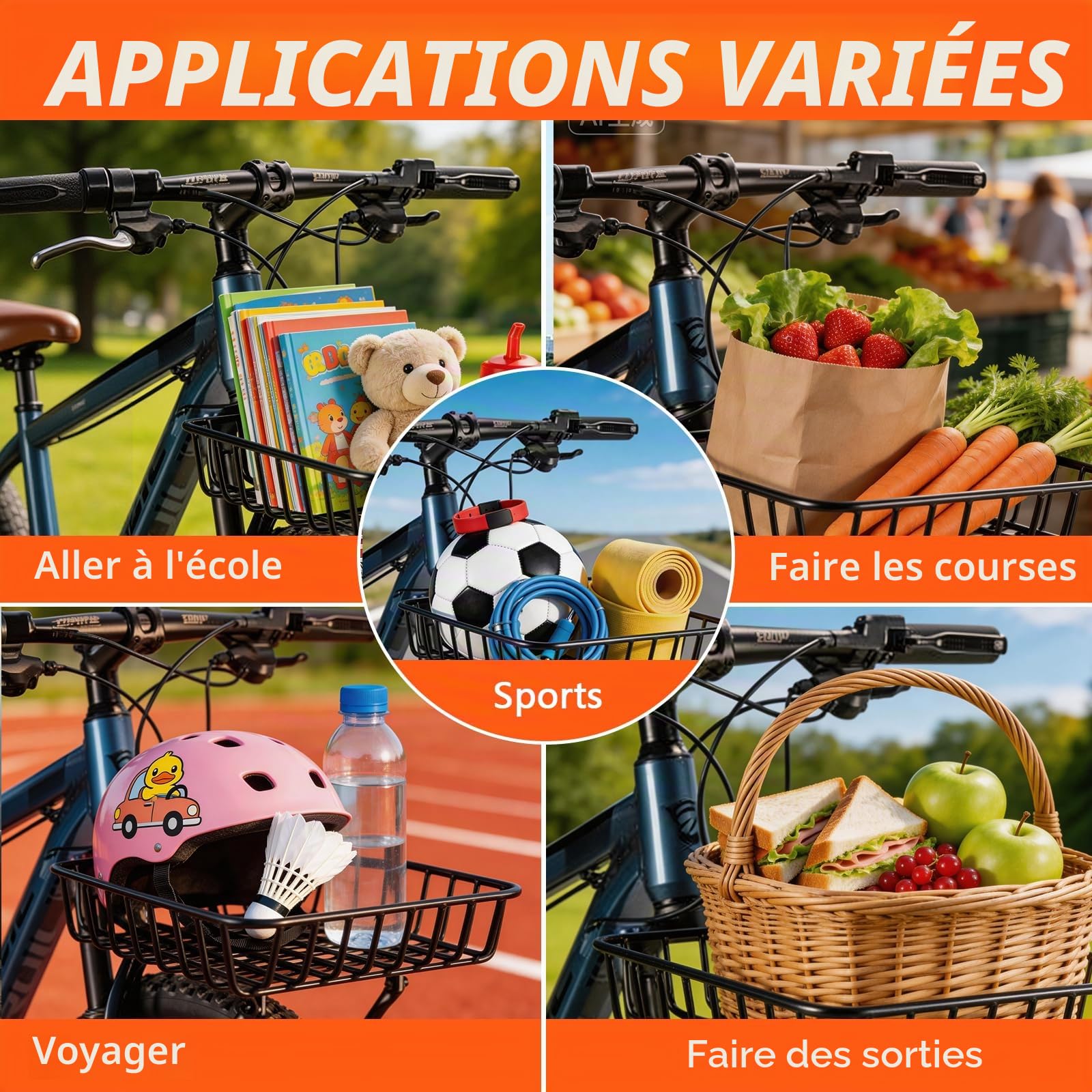 BRGD Panier de Vélo avec Porte-Bagages Avant, Grande Capacité d'Aluminium pour Cyclisme sur Route, VTT, Vélo Électrique et Excursions