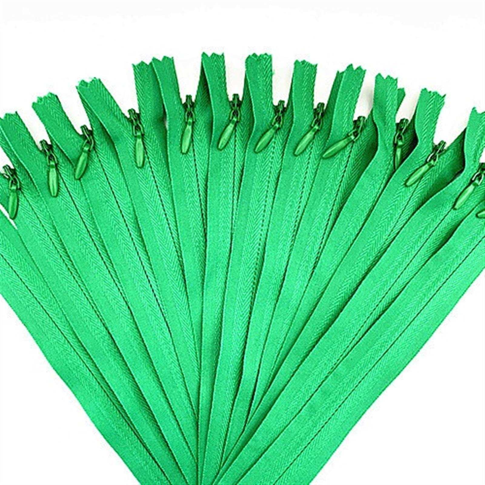 WUDOLI fabric closure 10pcs 28 Cm-60 Cm Long Invisible Zipper, For Sewing Clothes Accessories 20 Colors, DIY Nylon Zipper Loop, for sewing (Color : Green, Size : 16 inch)