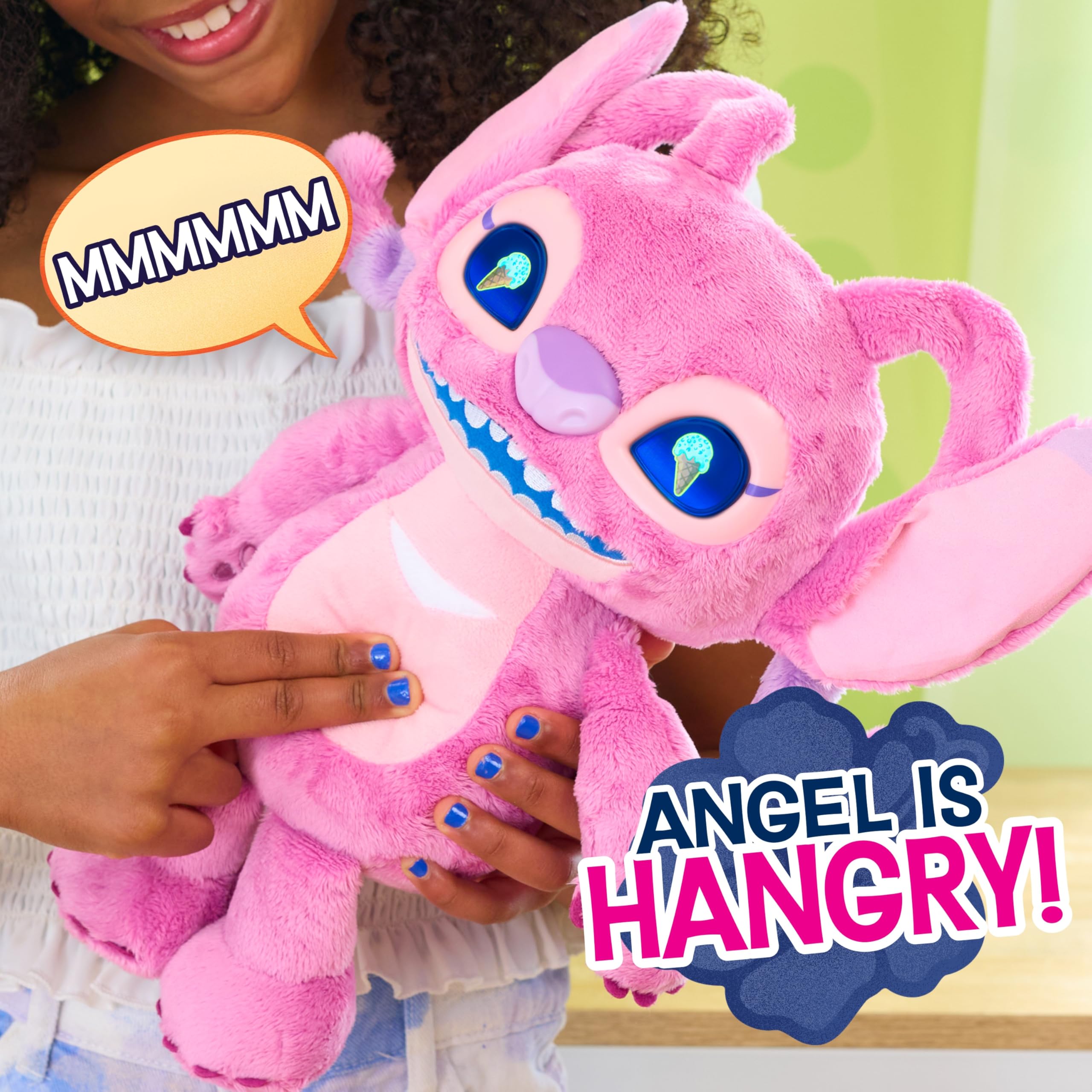 Disney Stitch Angel Many Moods 14-inch Interactive Plush, 50+ Sounds & Effects, Expressive LCD Eyes Show Her Moods, Toy for Fans, Girls, Boys, Kids 3 and Up by Just Play
