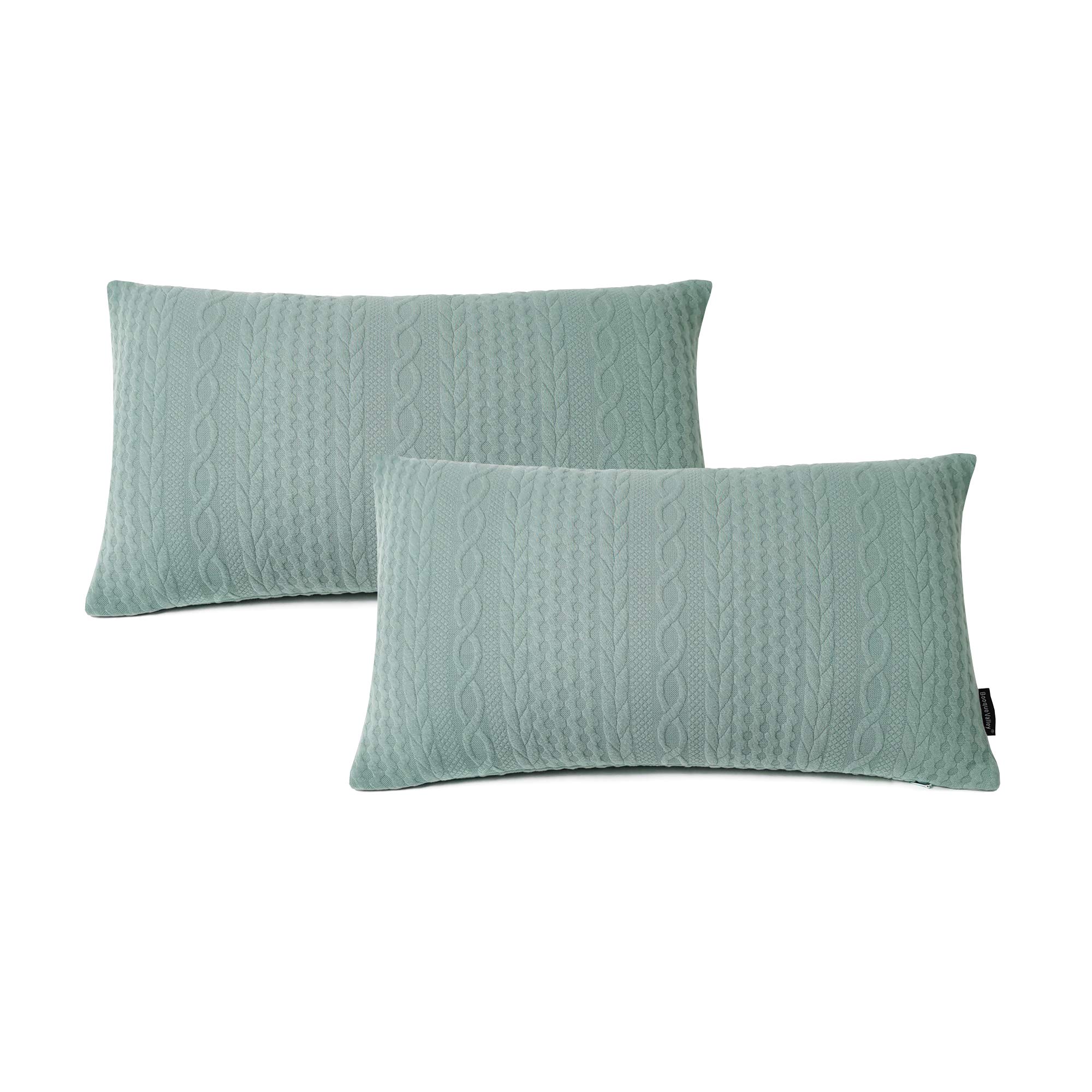 Booque ValleyRectangular Throw Pillow Covers, Pack of 2 Super Soft Elegant Modern Knit Lumber Spring Light Green Cushions, Oblong Pillowcases for Sofa Bed Car Chair, 12 x 20 inch (Seafoam)