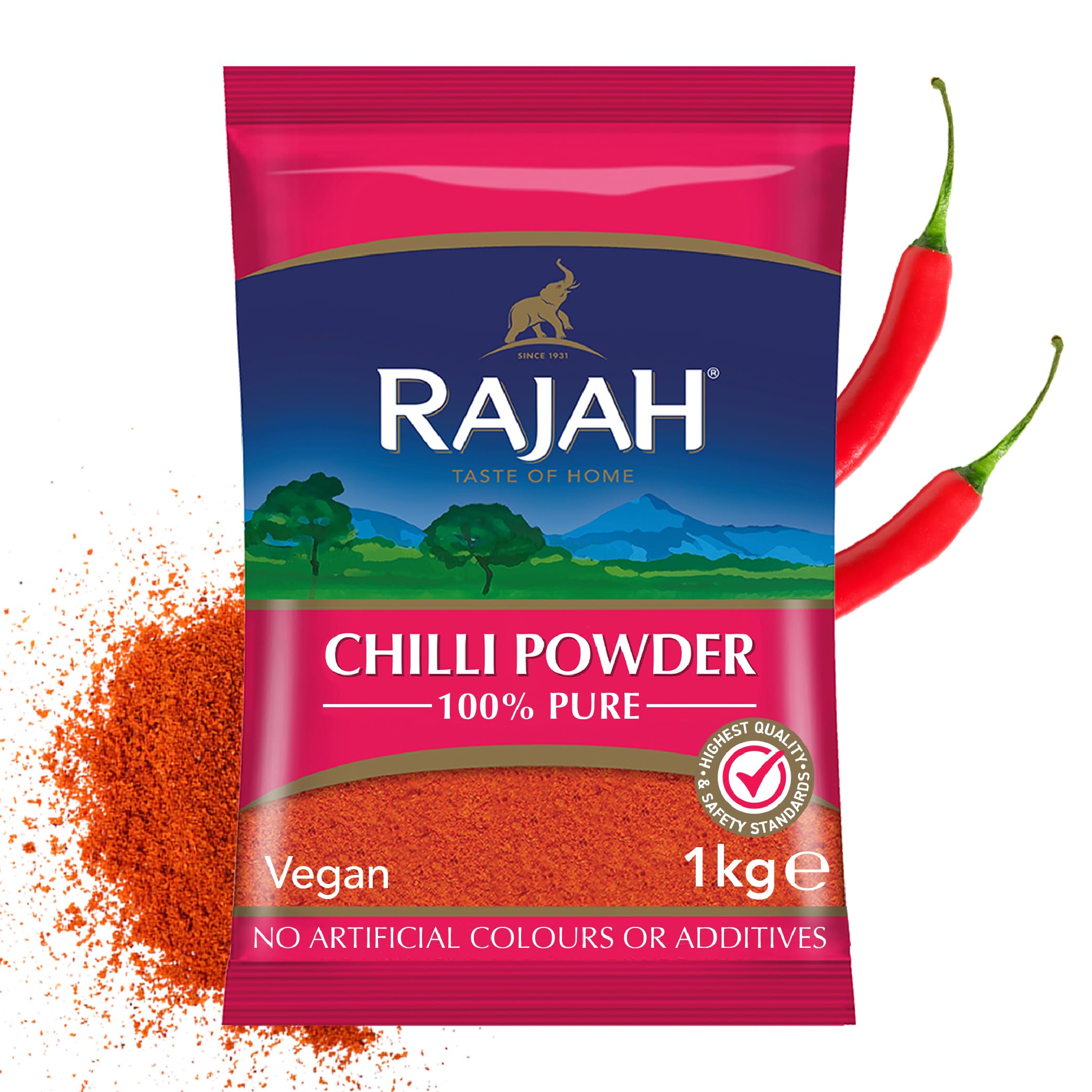Rajah Spices Chilli Powder | Lal Mirch Powder | Mirch Powder | Chilli | Red Chilli Powder | Hot Chilli Powder | (1kg)