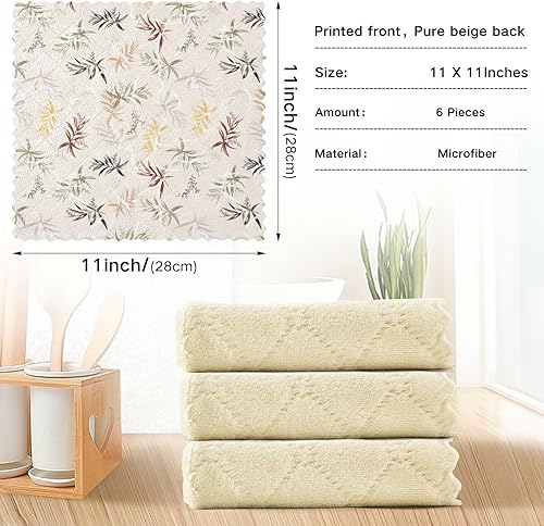 Miniatura 4 de linqin Leaves Pattern 6 Pack Quick Dry Microfiber Cleaning Towels Kitchen Print Soft Microfiber Drying Towels for Car Detailing Reusable for