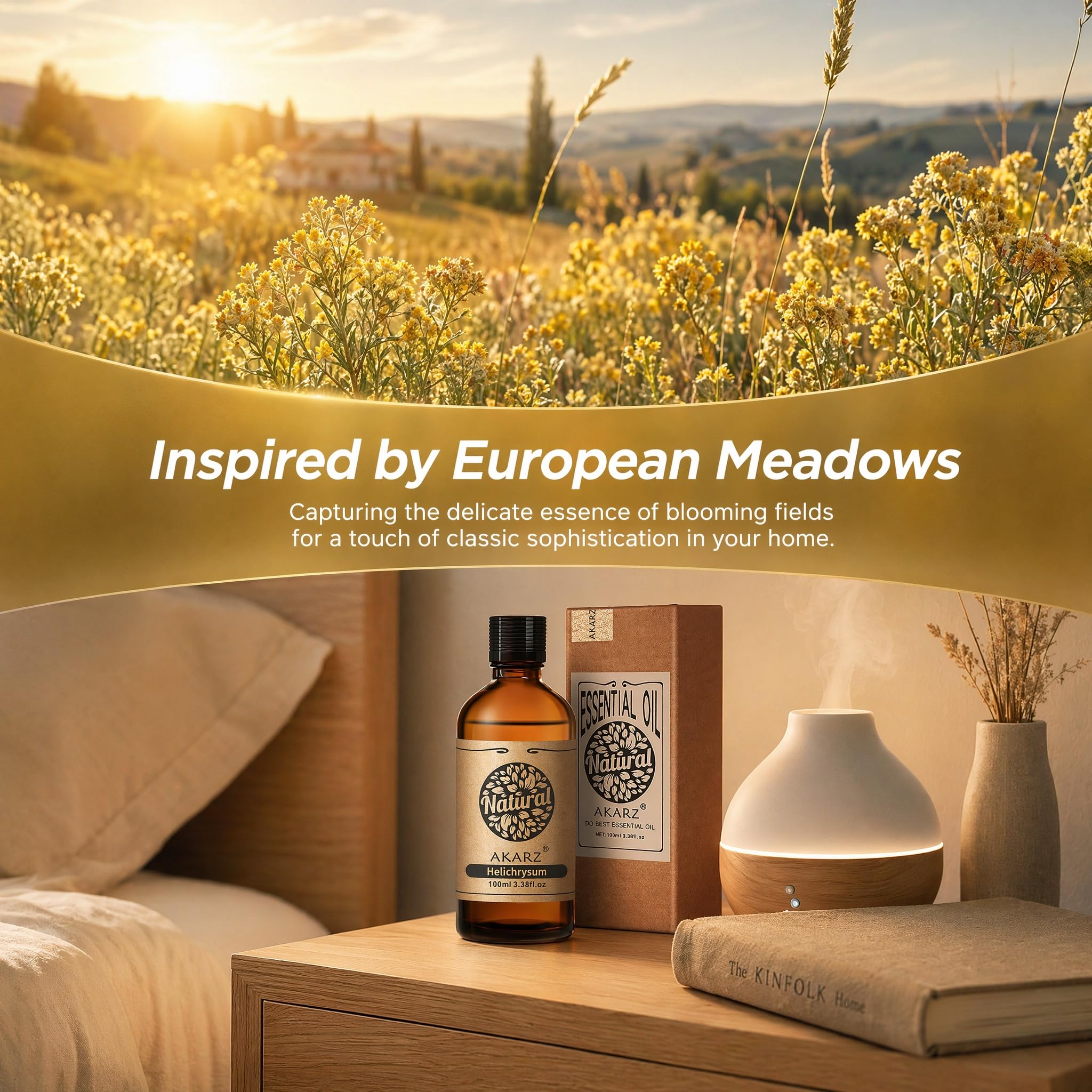 AKARZ 100ml Olejek esencjny z Helichryzumu - Naturalny olejek aromatyczny do dyfuzorów, lamp aromatycznych i aromatów pomieszczeń