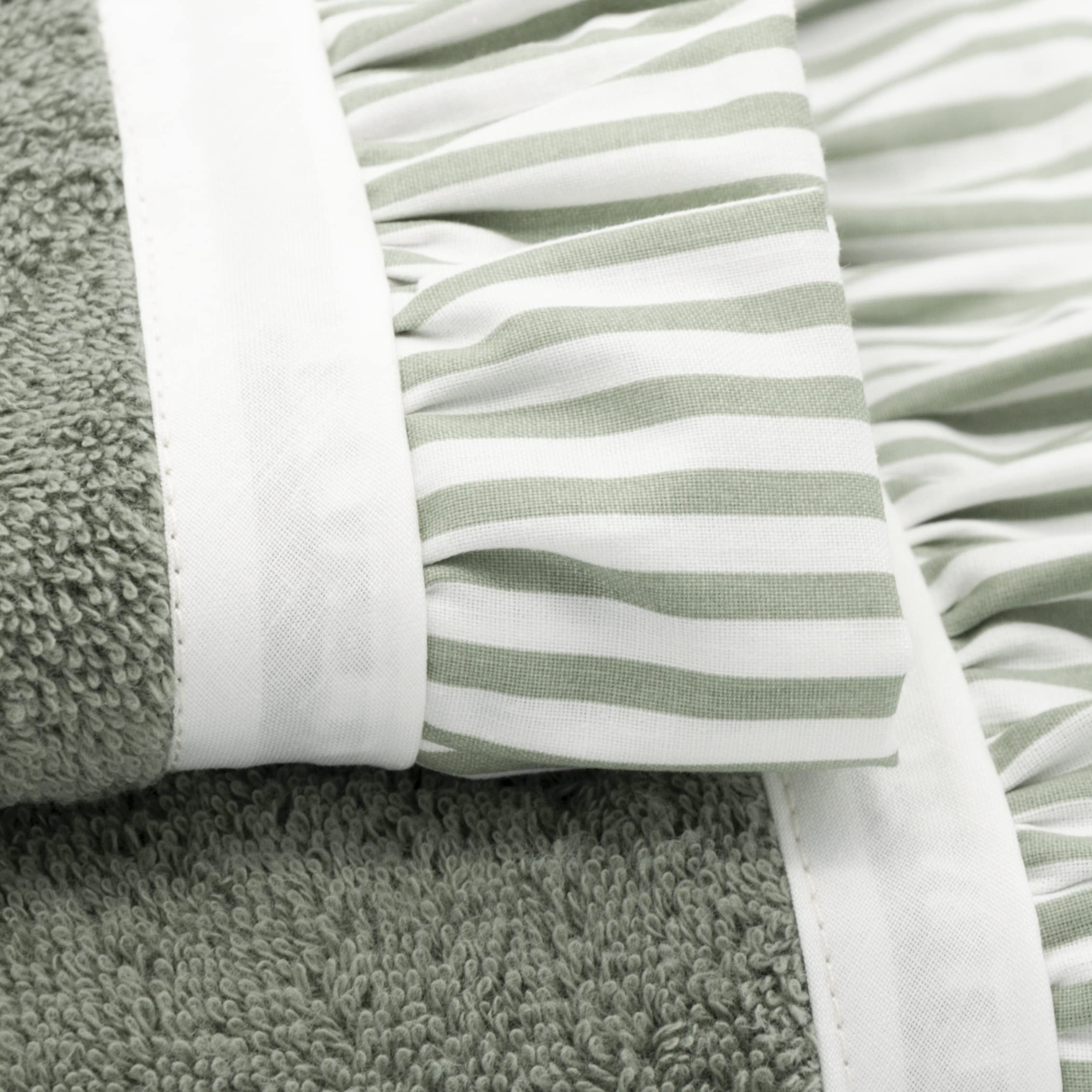 Set 2 Asciugamani Bagno Cotone Verde - Stile Country Con Balza Elegante - Foto 4