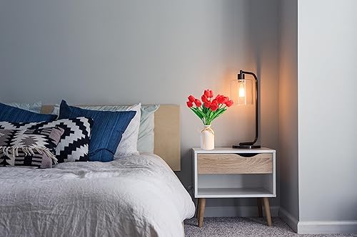 Miniatura 6 de SITUMEIZI 15 tulipanes artificiales rojos falsos de tacto real, flores de seda rojas de 14 pulgadas para decoración del hogar, cocina, Pascua,