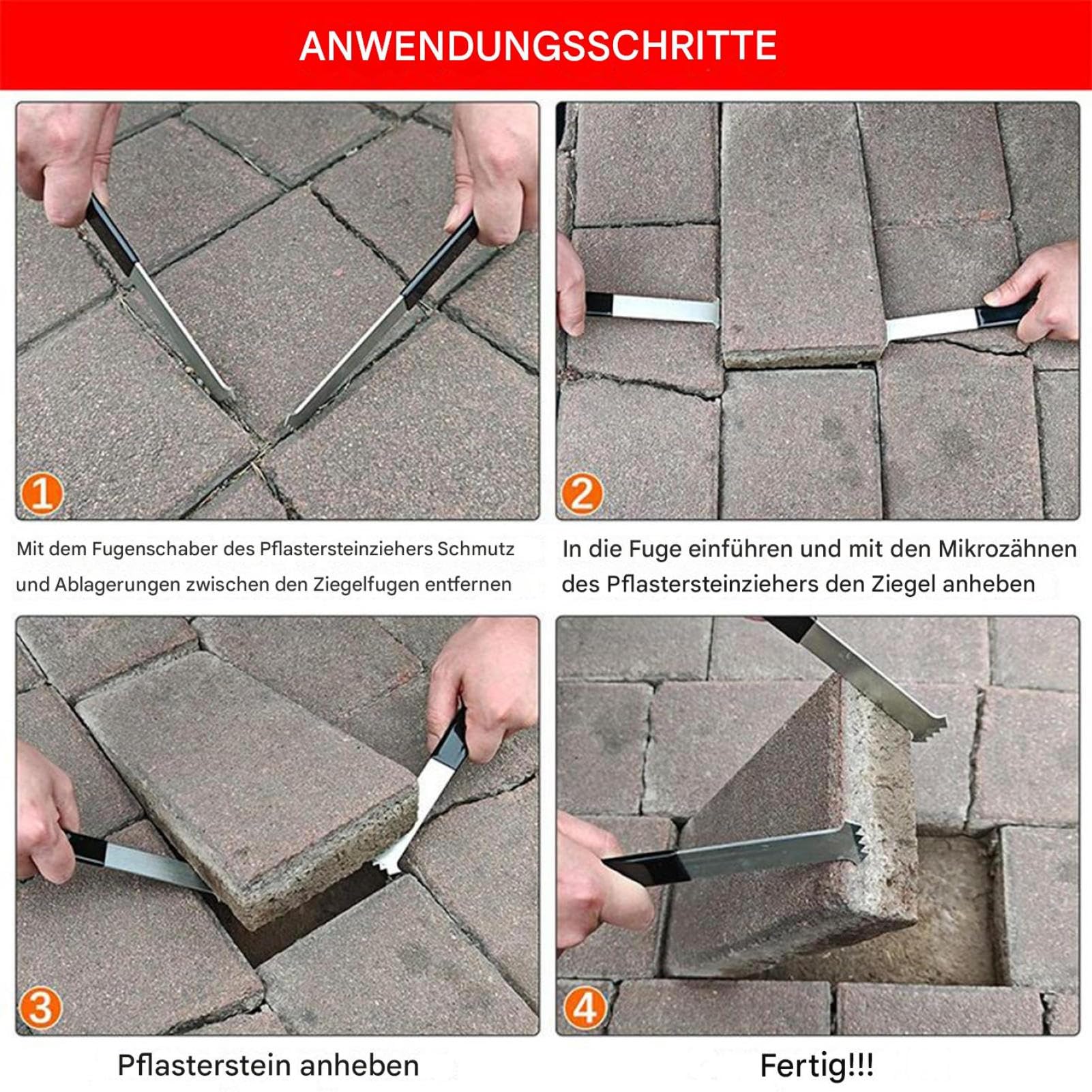 Generisch Outil de Démontage de Pavés Pour Terrasse | 2 Pièces Extracteur de Briques | Grattoir Antidérapant Avec Double Grattoir Pour Joints Pour Jardin Extérieur et Cour