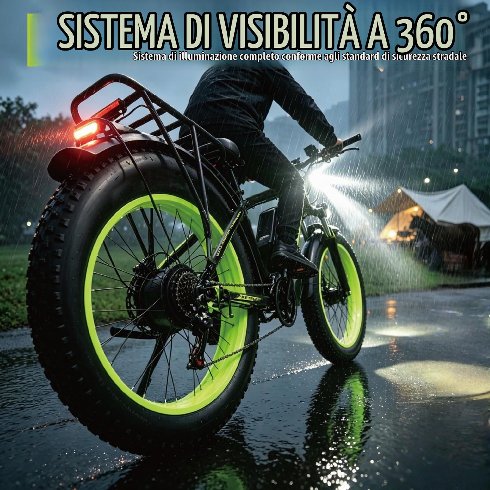 Bicicletta Elettrica Adulto, 26'' ×4.0'' Fat Tire Bici Elettrica, 21 Velocità Bicicletta Elettrica da 48V 23Ah Batteria Rimovibile, 25km/h & Autonomia di 120-140km E-bike