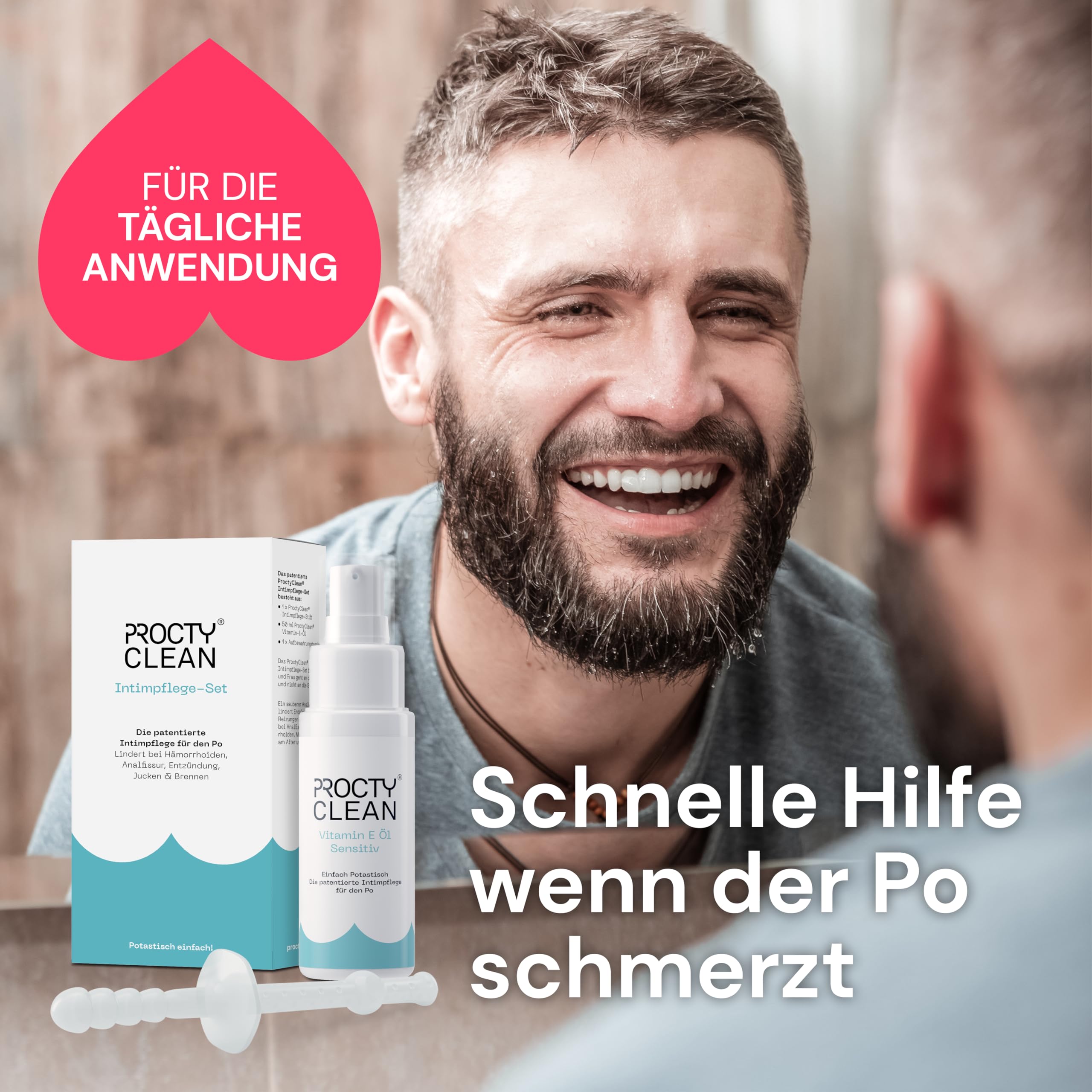 ProctyClean Intimpflege-Set für den Po, Analhygiene bei Hämorrhoiden & Co | Innovation für den Po. Statt Hämorrhoidensalbe, Hämorrhoiden Zäpfchen, Linderung bei Analfissuren, Afterjucken, Brennen