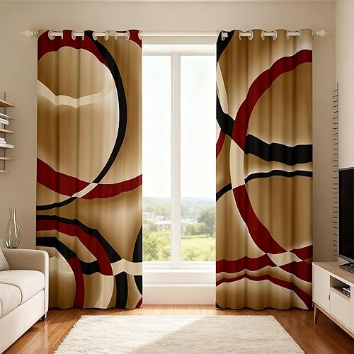 Miniatura 35 de Cortinas cuadradas grises, negras, rojas, blancas, con cuadrícula geométrica para niños, niñas, adolescentes, cortinas de tratamiento de ventanas