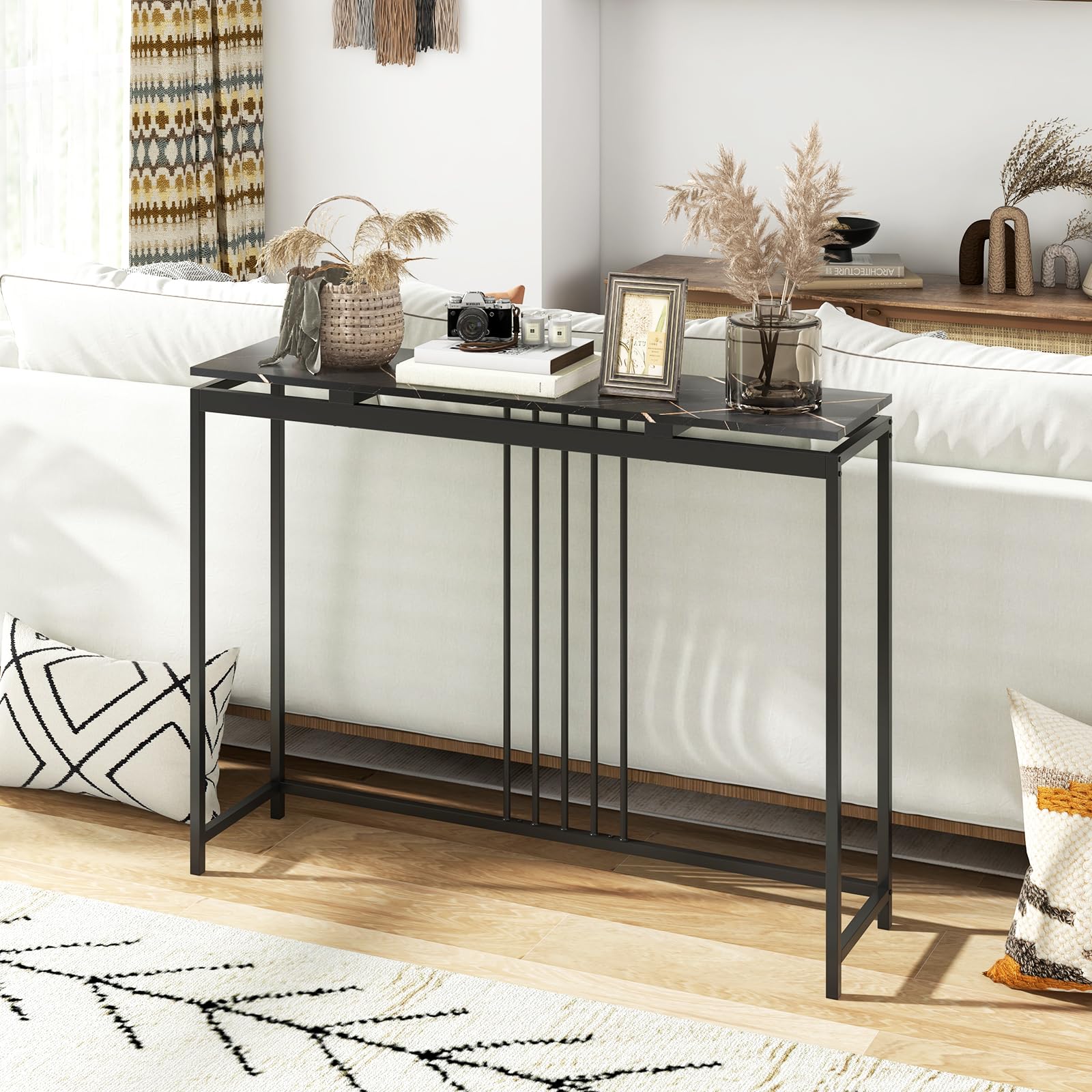 GIANTEX Tavolo Consolle da Divano, Struttura Stabile in Ferro, Tavolo da Ingresso, Salvaspazio per Soggiorno, Salotto, Ingresso, Assemblaggio Facile, 120 x 30 x 90 cm
