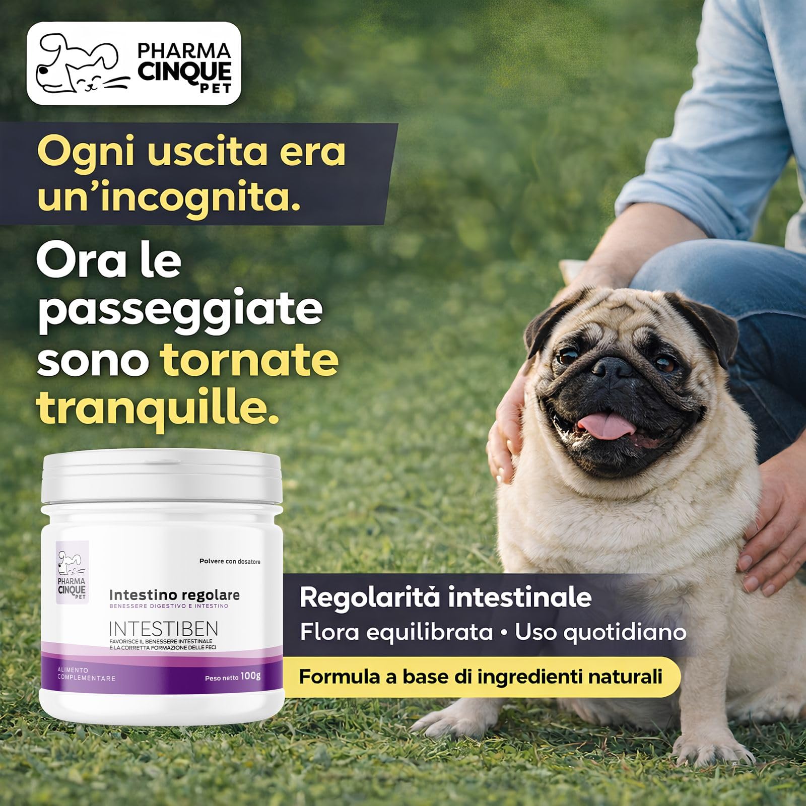 Probiotici per Cani e Gatti – Supporto in caso di Feci Molli e Squilibri Intestinali – Fermenti Lattici Cane – Intestino Sensibile – PHARMACINQUEPET Intestiben 100 g