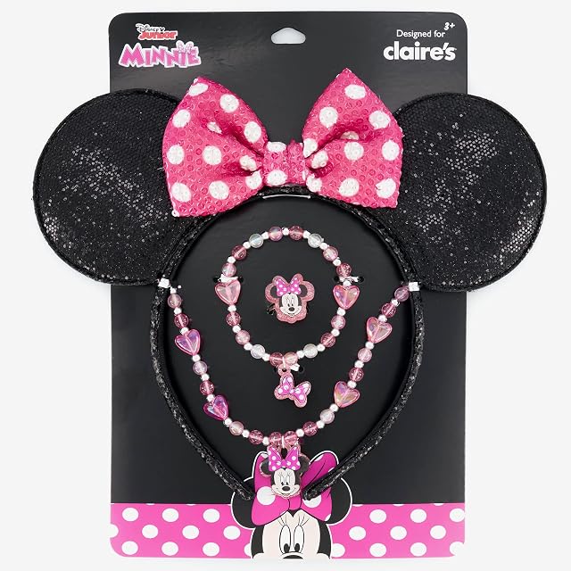 Claire's Disney Minnie Mouse Ears & Jewellery Set for Girls, Disney Jewellery for Girls, Minnie Mouse Jewellery for Toddlers & Girls