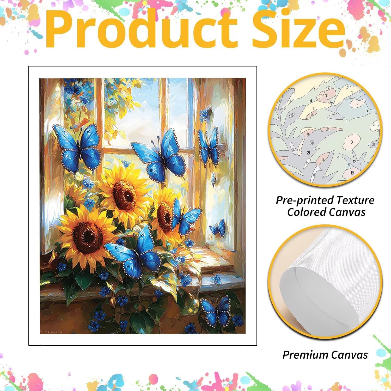 WEISHIWE Tournesol et papillon Peinture Numero Adulte Kits, 80x100cm m-982