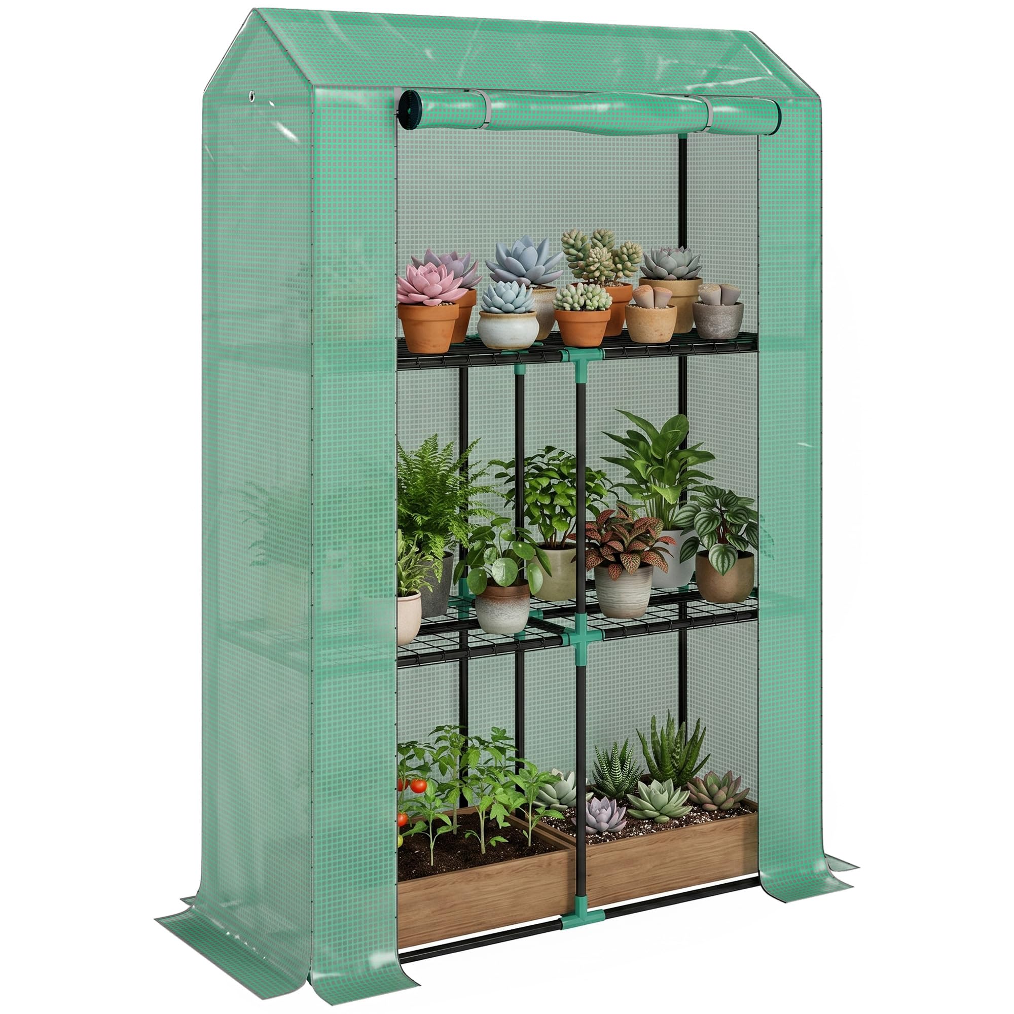 Outsunny Serre de Jardin PE avec étagères 3 Niveaux 100 x 40 x 150 cm Vert