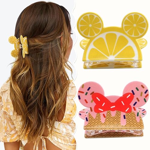 Miniatura 10 de 5 pasadores de pelo grueso de ratón para dama, clips de garra de pelo rosa de resina ABS, pinzas de pelo huecas antideslizantes para orejas de