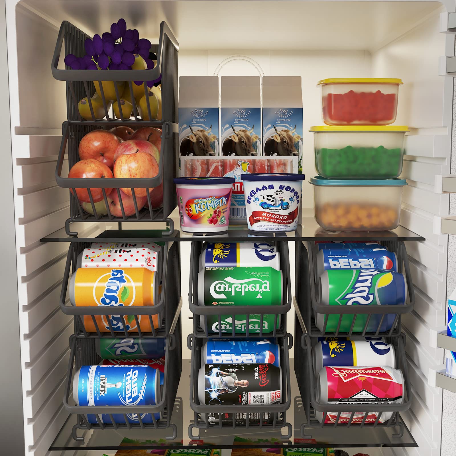 GILLAS Paquete de 8 organizadores apilables de latas de refresco para refrigerador, dispensador de latas, estante de almacenamiento de alimentos enlatados para nevera, cocina, encimeras, armarios,