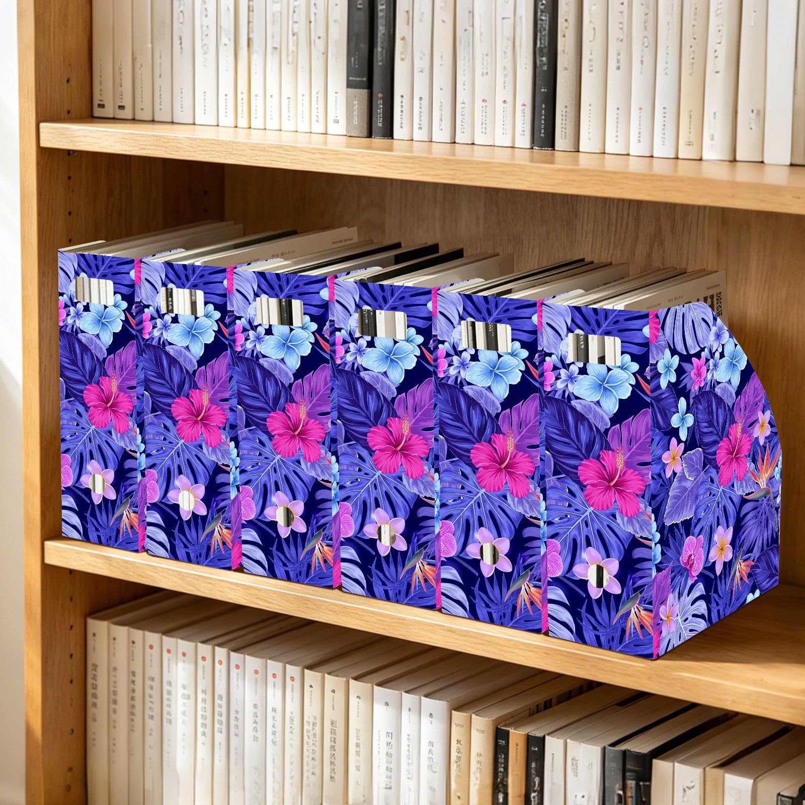 Porte-revues en plastique PP Motif feuilles tropicales Violet