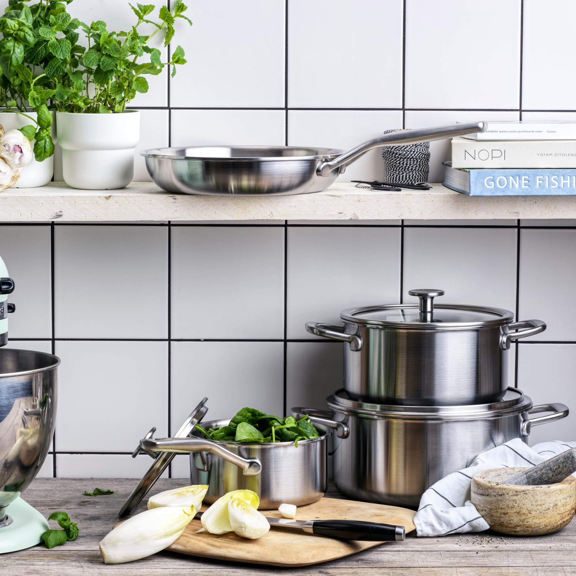 KitchenAid MultiPly 3PLY Cocotte en Acier Inoxydable Sans PFAS avec Couvercle en Verre, 20 cm/3,11 L,Triply, Multiclad, Induction, Va au four jusqu'à 220°C, Lave-Vaisselle, Argent