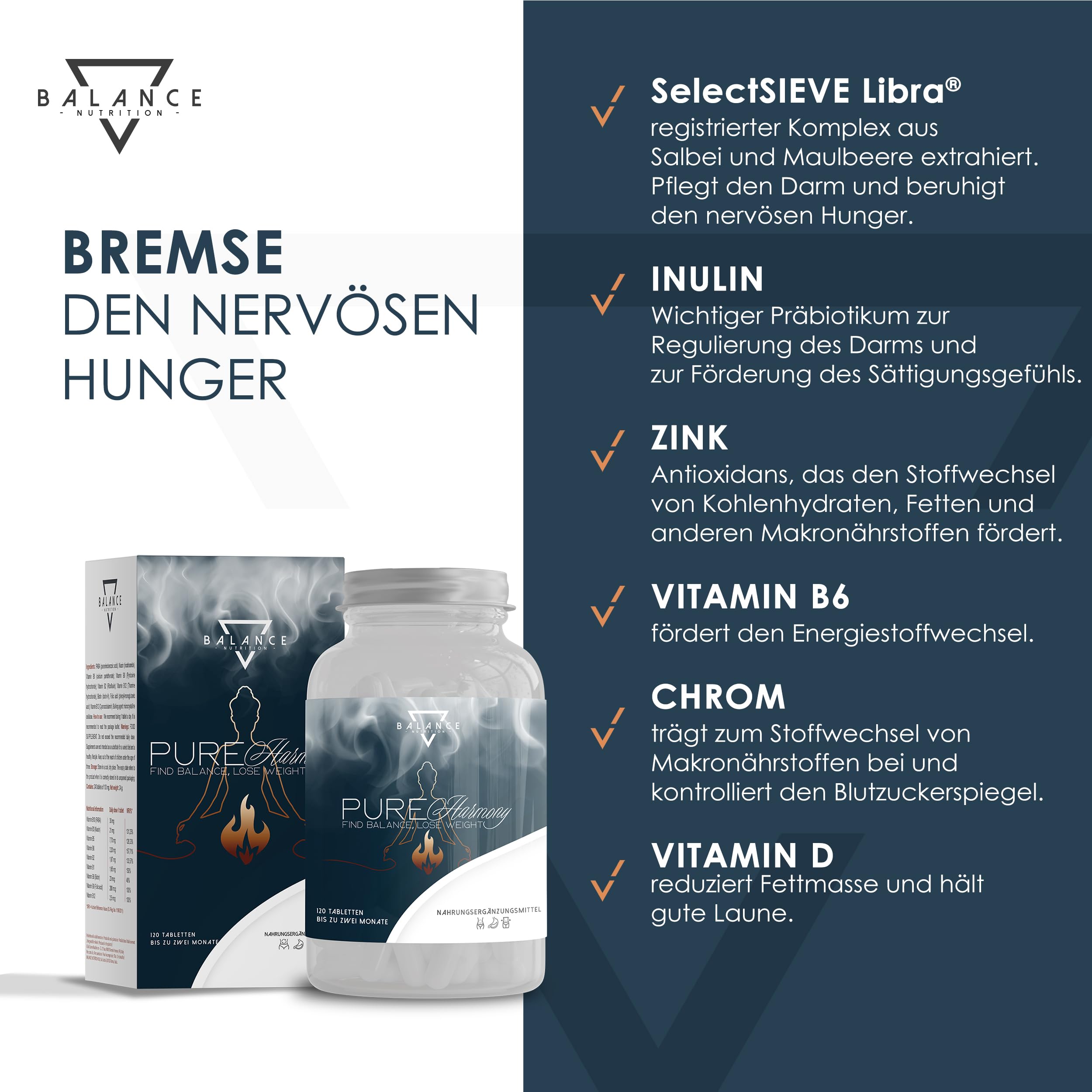 PUREHARMONY® (MIT DETOX DRAINAGE DIÄT) 120 Tabletten | Abnehmen Schnell Fettverbrenner I Fat Burner, Appetitzügler, SelectSIEVE Libra®, Klinischen Studien zur Förderung des Sättigungsgefuhls