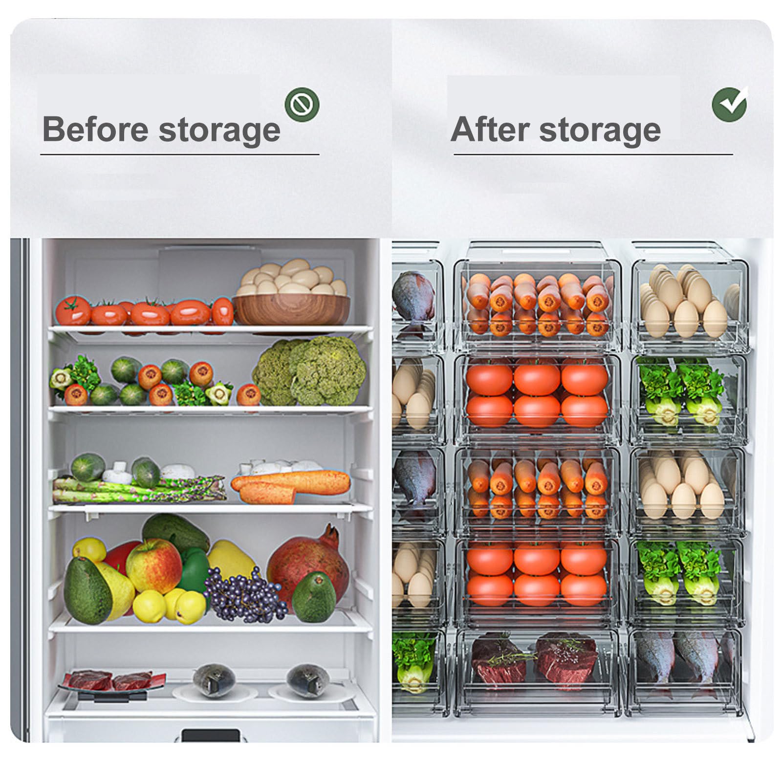 VALICLUD Caja Organizadora para Cocina Diseño Apilable y Cajón Extraíble de Plástico Blanco para Refrigerador Doméstico, Almacenamiento Práctico de Alimentos y Frutas