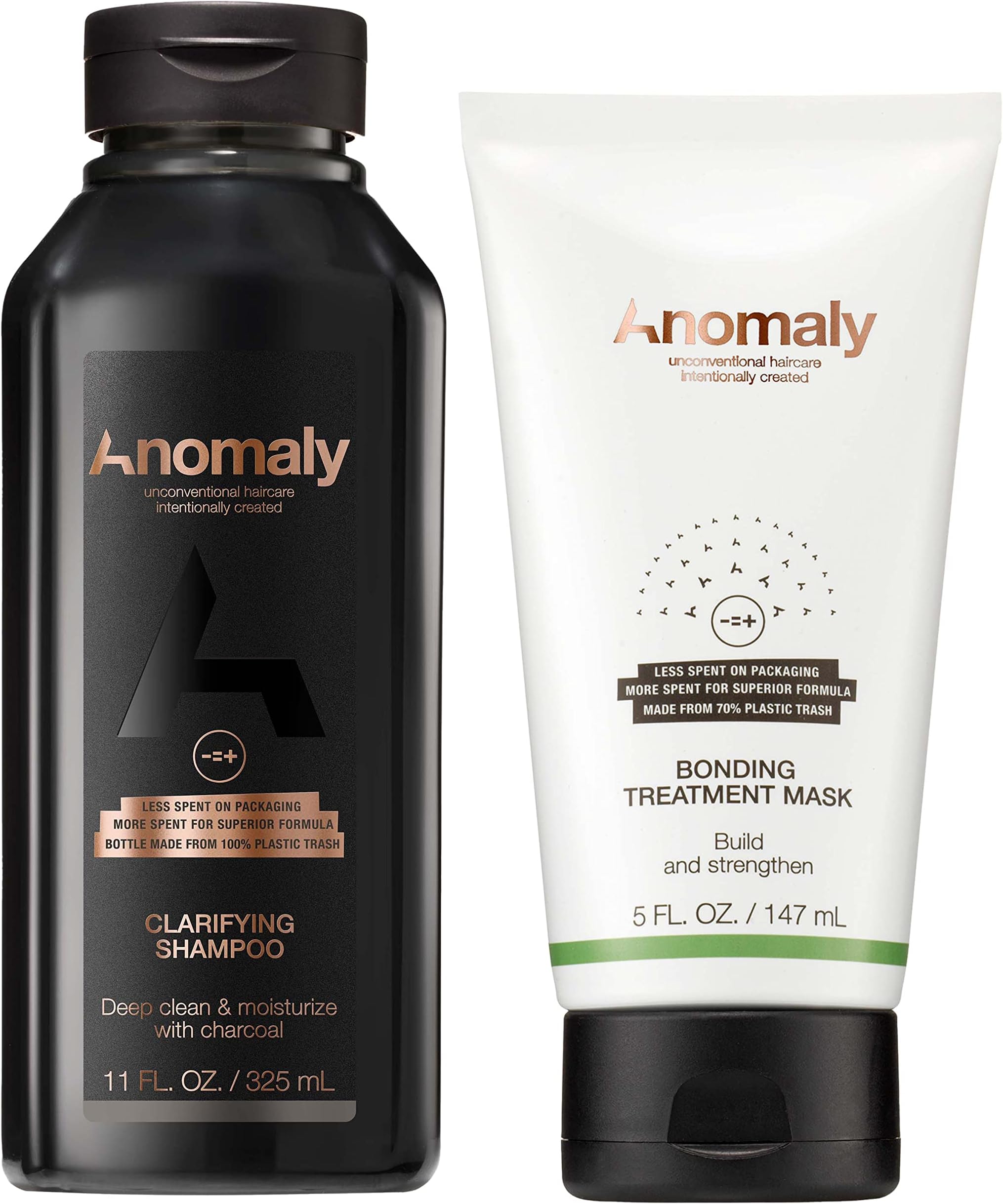 Anomaly Vegan Shampoo + Hair Mask Spa Gift Set | Clarifying Charcoal Scalp Shampoo & Bonding Treatment Mask with Keratin & Quinoa Protein | Sulfate Free | Clear, White, 2 Piece Set