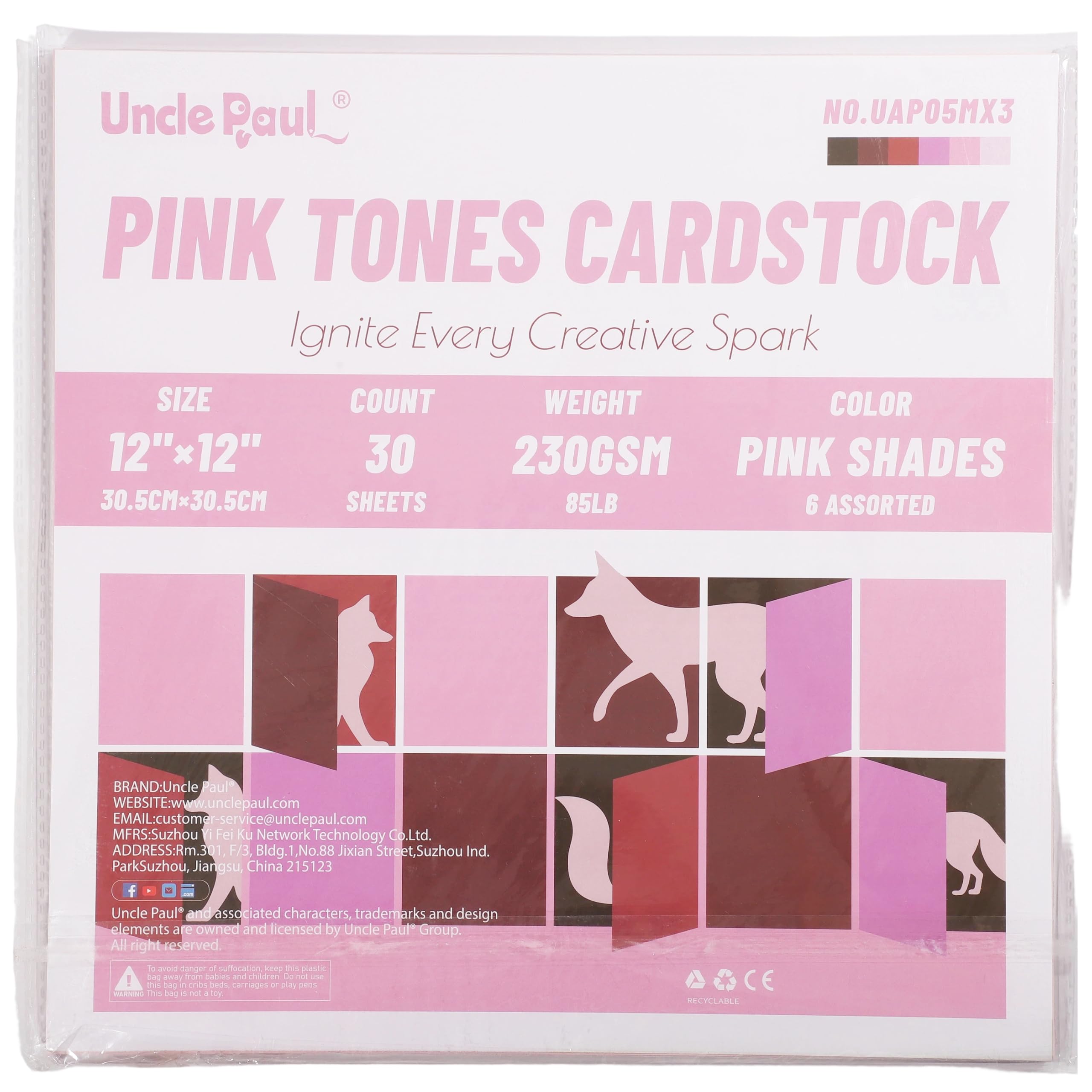 30 Sheets Pink Tones Cardstock 85lb 6 Colours Construction Paper 12"x12"