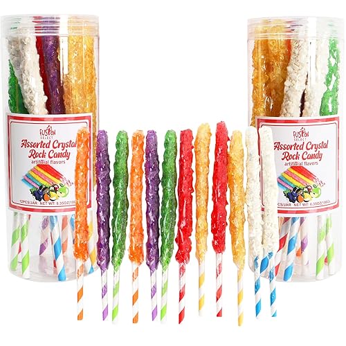 Fusion Select 24 palitos de caramelo Crystal Rock Bocadillos dulces de paletas de azúcar duro con sabores fuertes Surtido de dulces grandes