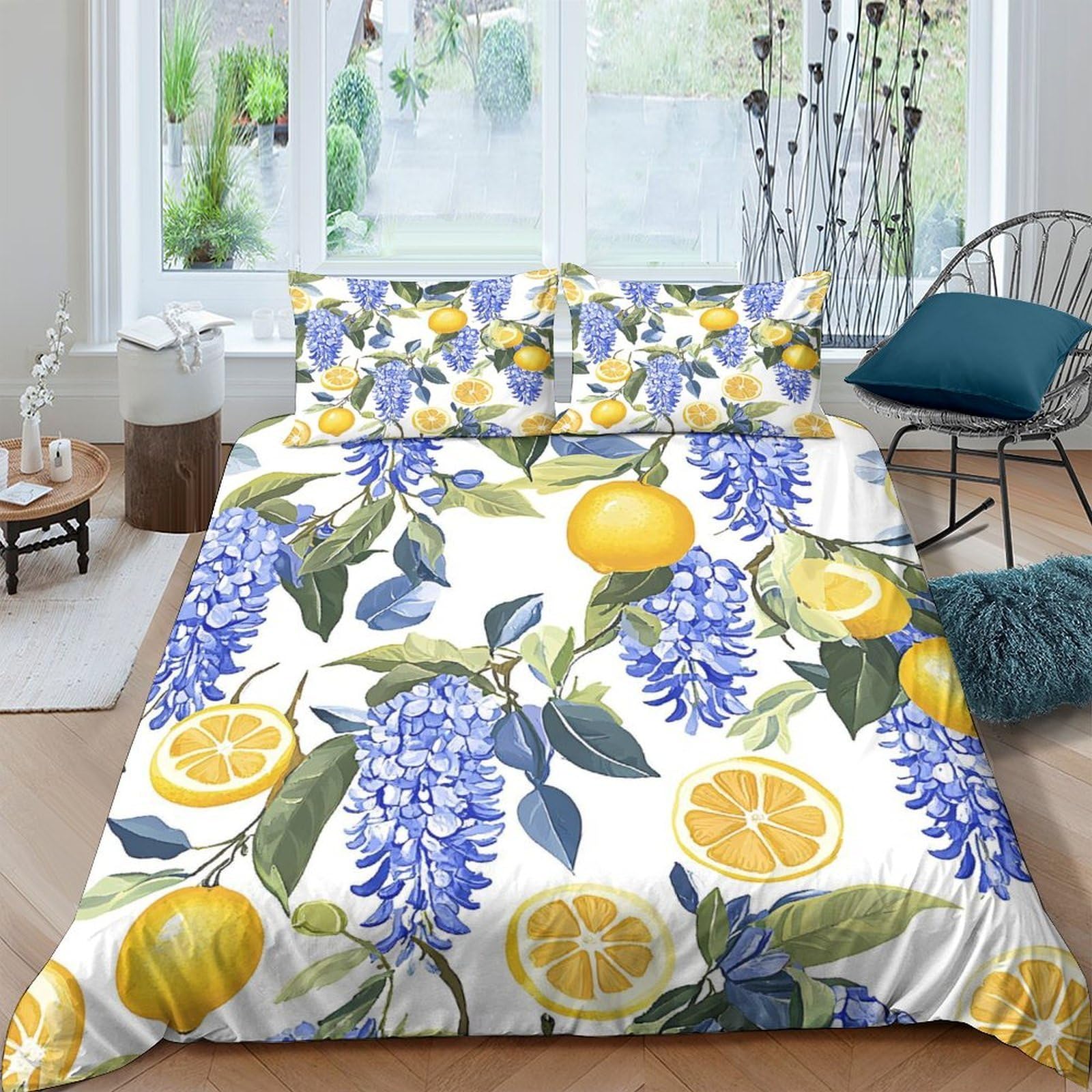 Ctjqhvkz Style-10 3D Printed Lemon Blossom Fitted Sheet Microfiber Soft Breathable Floral Mattress Cover For Bedroom Guest Room Decor Single（135X200cm）