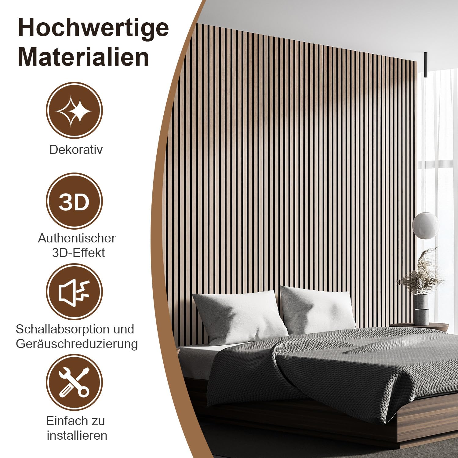 6x Akustikpaneele Holz 120x60cm (4.32m²) Selbstklebend 3D Wandpaneele in Holzoptik für Schallschutz & Dekoration,Holzpaneele für Wohnzimmer,Büros,Studios,Zur Wandmontage,Eiche