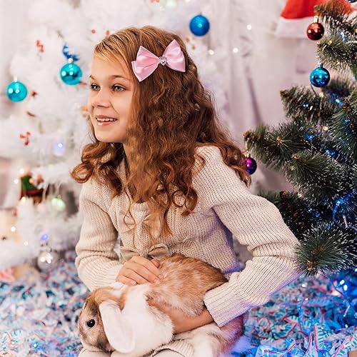 Miniatura 8 de Pinzas de lazo de satén rojo, horquillas escolares de Navidad de San Valentín con diamantes de imitación de corazón, accesorios para el cabello