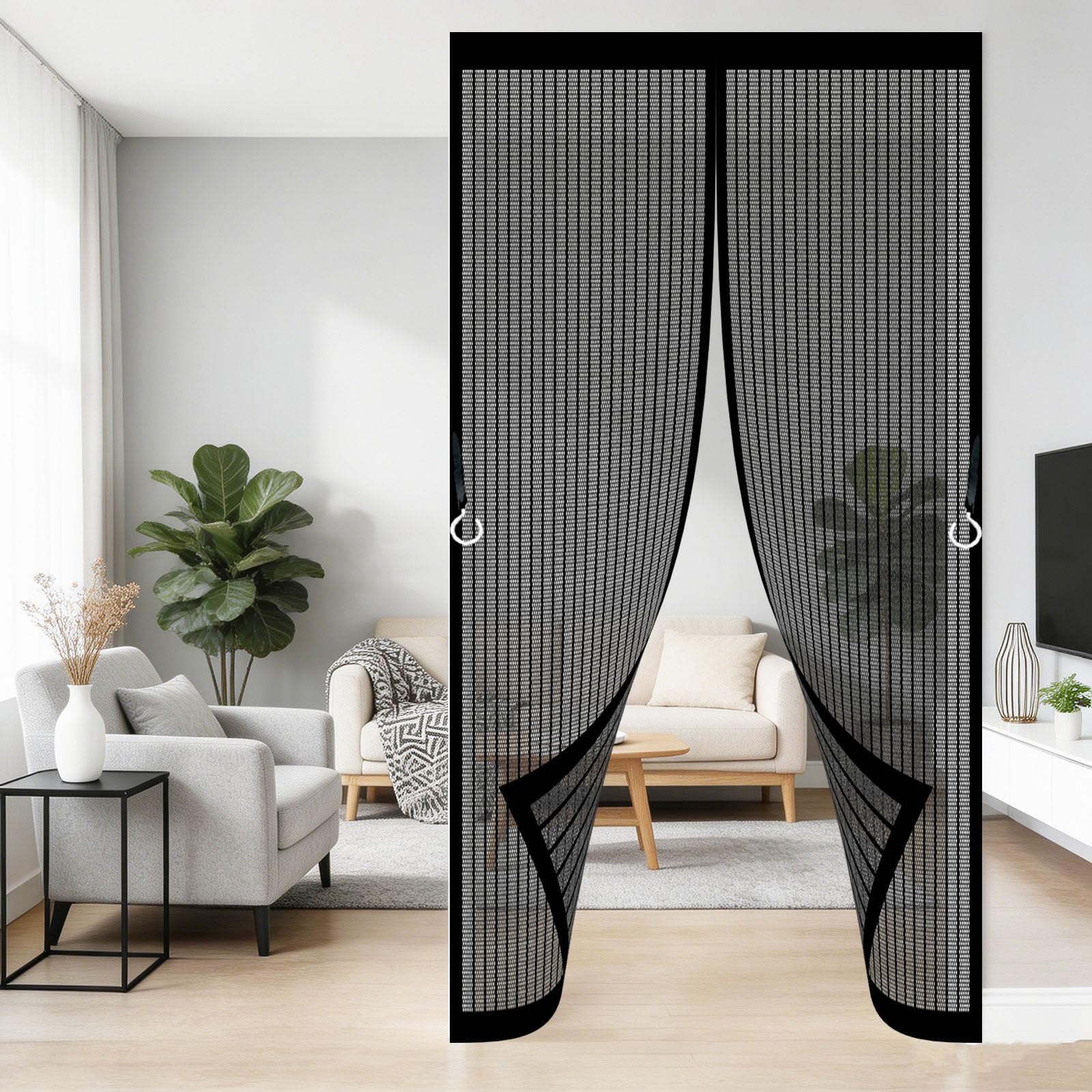 Hokxuan Black Magnetic Fly Screen Door 235 X 185 Cm No-Drill Easy Installation Automatically Closes Powerful Magnets Patio Curtain For Bedroom Pet Friendly Living Room,