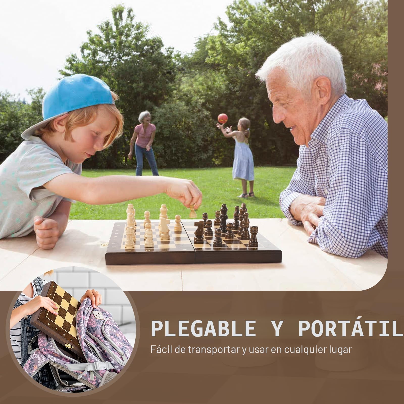 Peradix Tablero Ajedrez Magnetico Madera 30x30CM,Juego Ajedrez Infantil Madera Chess Plegable Profesional para Niños y Adultos de Viaje