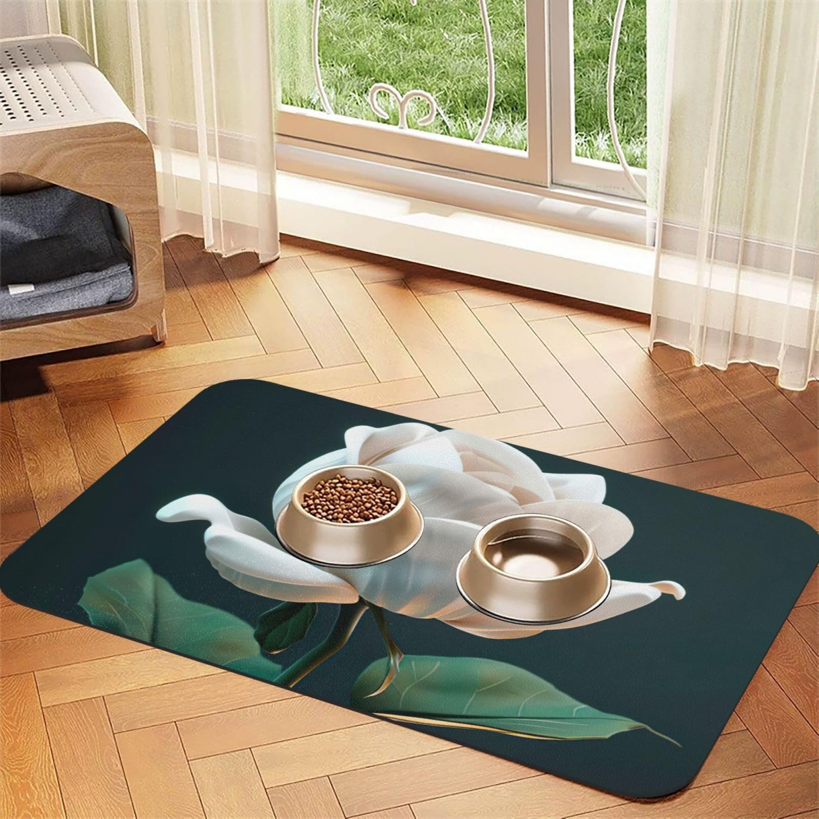 Tapis en cuir PU pour alimentation de chat et chien avec envers en caoutchouc stable