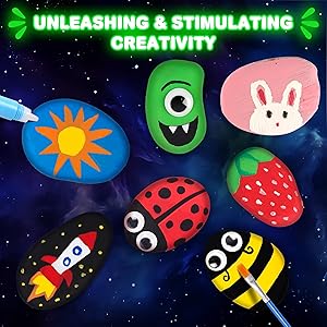 Rock Painting Kit for Kids Ages 6-12, Glow in The Dark Rock Paint, Arts and Crafts Birthday Party Gifts for Boys Girls 6 7 8 9 10 12 Year Old, Creative Craft Activity Kits, Art & Crafts Supplies Toys