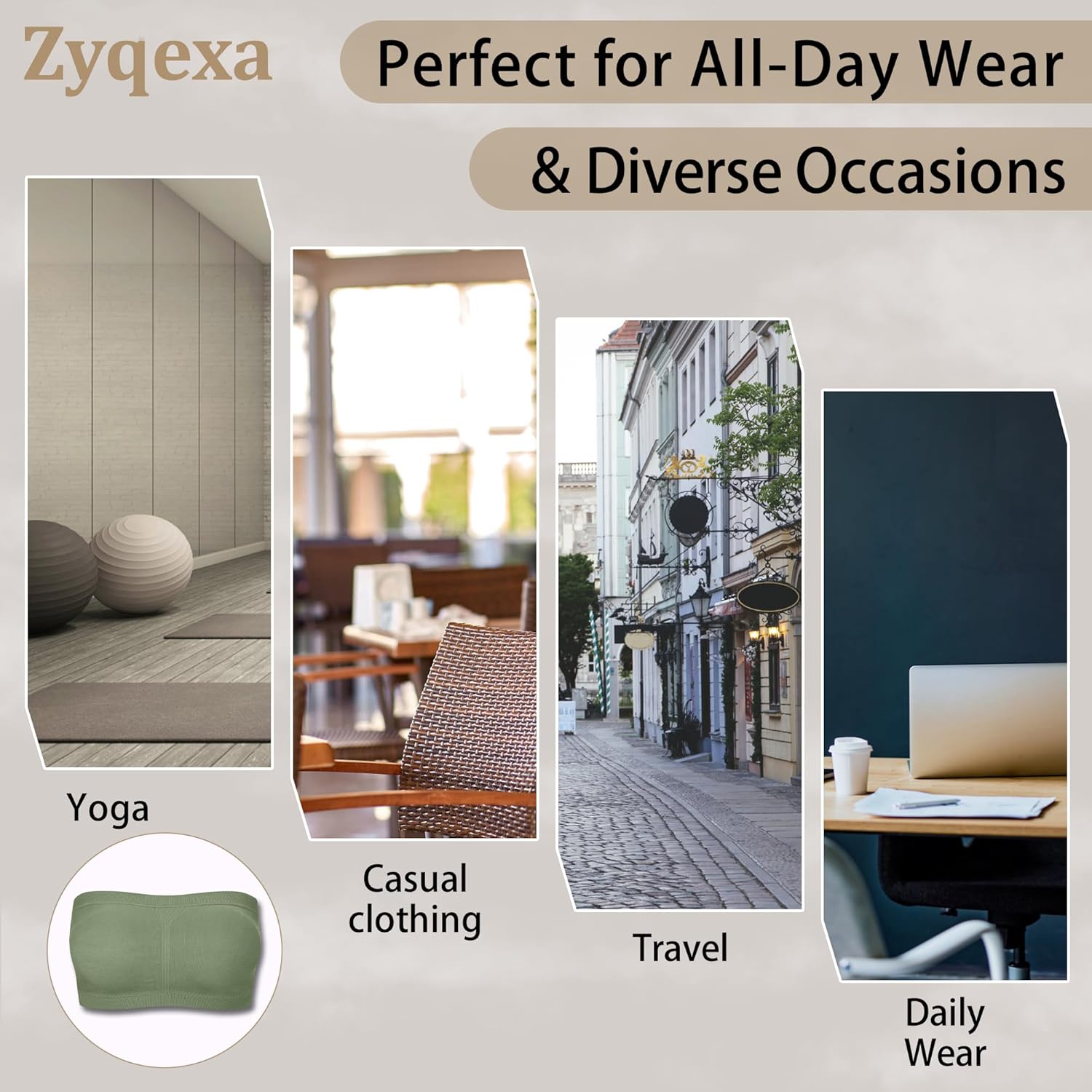 4 Pcs Strapless Bandeau Bras for Women - Wireless Seamless Padded Tube Bras Womens Strapless Bralette Full Coverage Comfy Tube Top Bra Padding No Underwire White Brown, M - Image 7