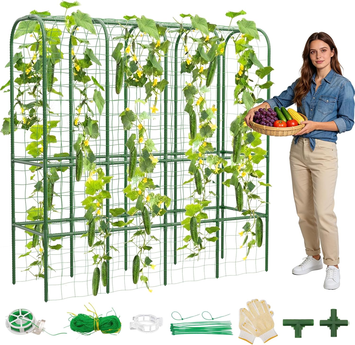 62" Tall Cucumber Trellis for Raised Bed, Garden Trellis for Climbing Plants Outdoor, U-Shape Metal Arch Vegetables Trellis Plant Support for Zucchini Squash Vines