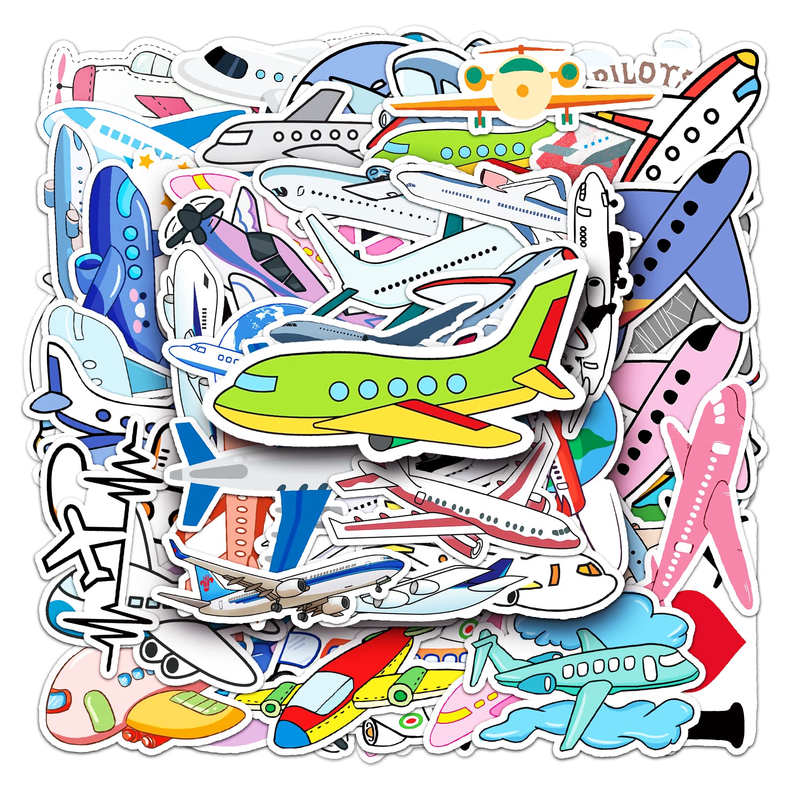 Cartoon Aircraft Stickers for Kids Teens Boys Adult, Vinyl Waterproof Airplain Stickers for Laptop Water Bottle Computer Scrapbook Cup Bike Helmet Phone Tablet Car, Trendy Decals 50 Pack