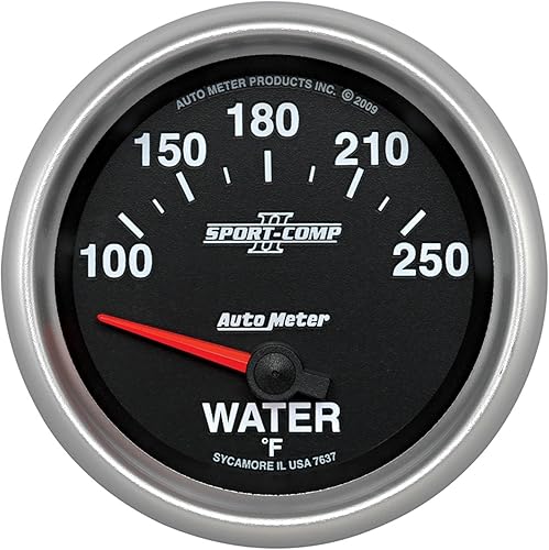 Auto Meter 7637 Sport-Comp II 2-58" 100-250 grados F Medidor de temperatura de agua eléctrico de barrido corto