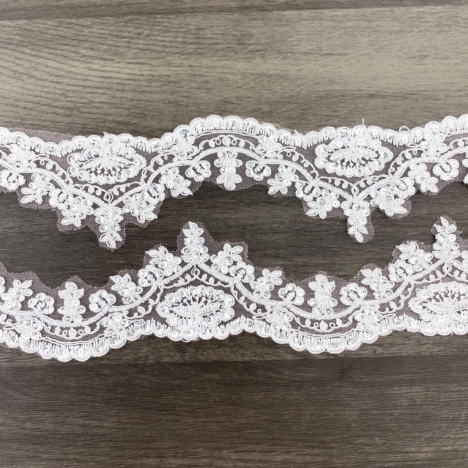 9,1 m Spitzenband mit Pailletten, 7,1 cm breit, Vintage-Blumen-Band, Spitzenband zum Nähen, Hochzeit, Brautkleid, Mieder, Heimdekoration, Basteln, DIY (White-Off -2)