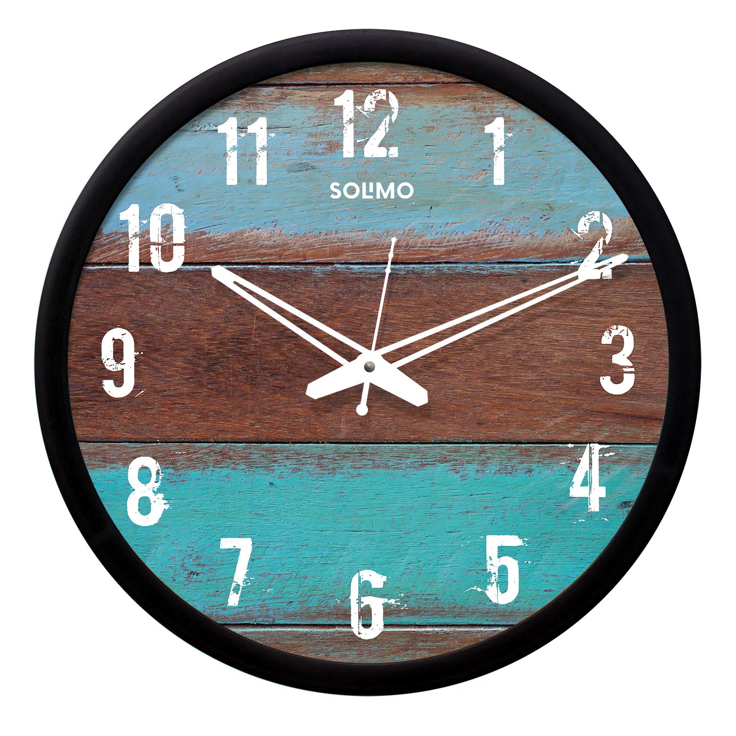 Amazon Brand - Solimo 12-inch Contemporary Plastic & Glass Wall Clock - Designer (Silent Movement, Black Frame)
