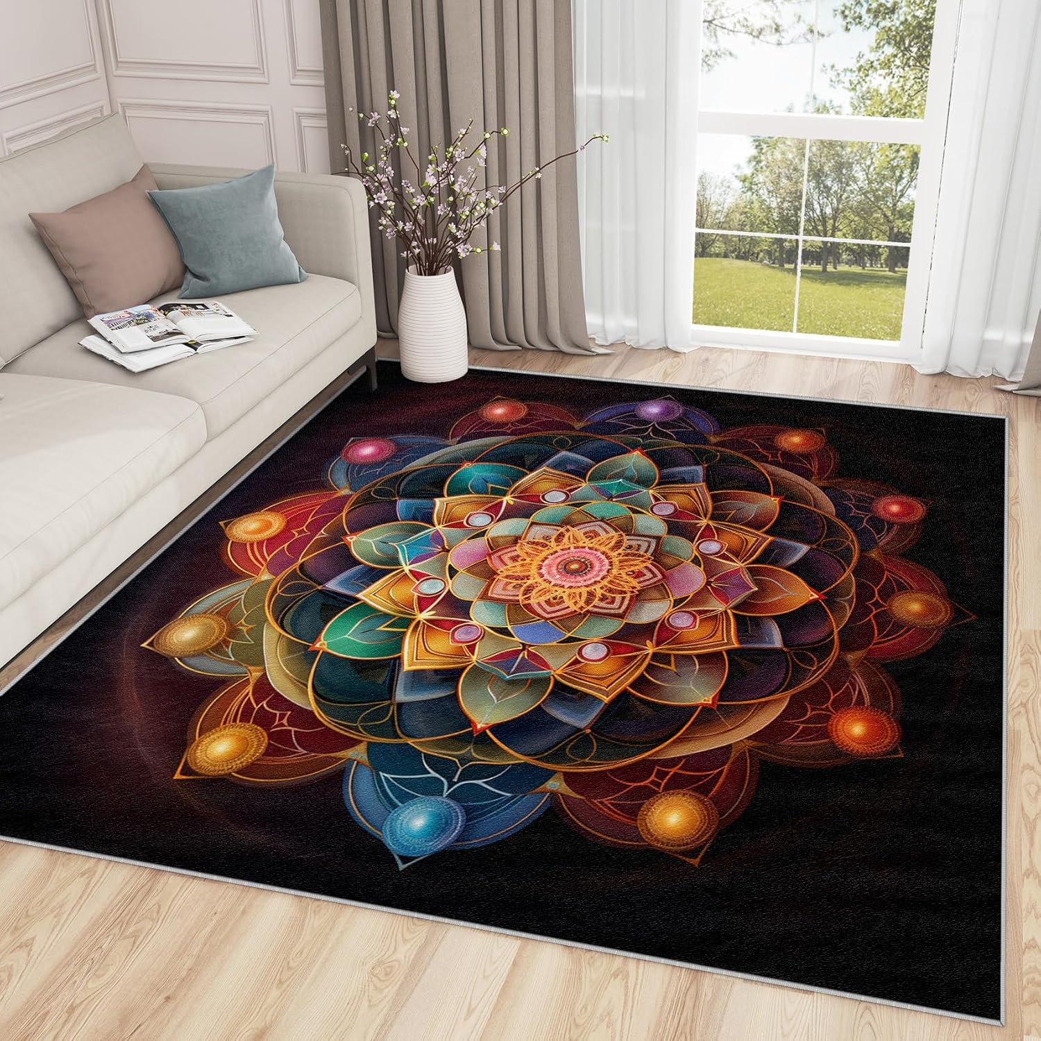 Mandala Rugs for Bedroom - 2x3 Rug, Chakra Area Rug, Meditation Washable Non Slip Soft Rugs, Boho Spiritual Carpet, Zen Yoga Ethnic Home Decor, Mandala Gifts for Women
