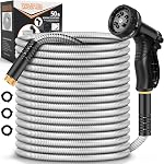 Garden Hose Metal 100FT, Stainless Steel Heavy Duty Water Hose with 10 Function Nozzle, No-Kink, Tough & Flexible, Sturdy and Lightweight, Rust Proof for Yard, Outdoor, RV