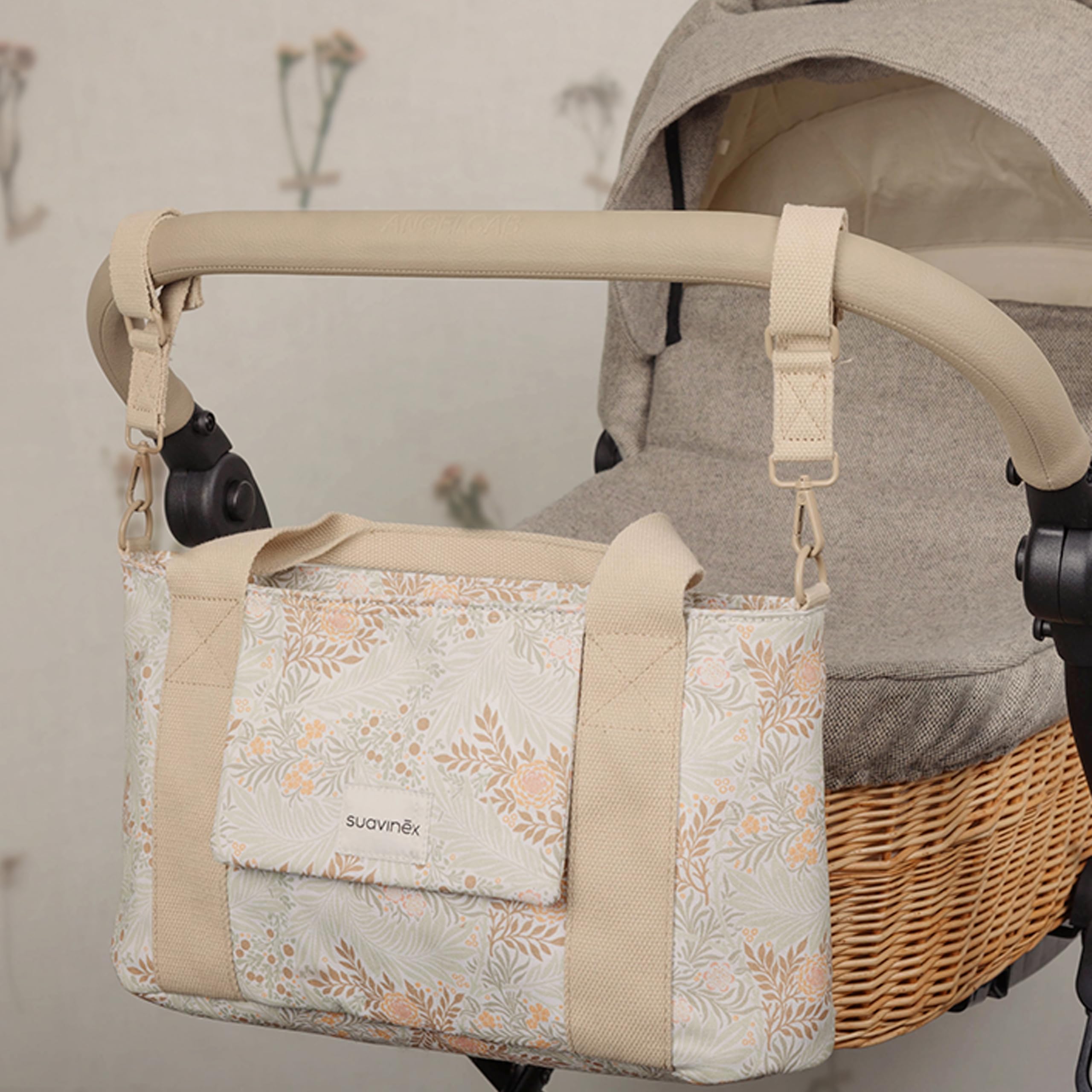 Suavinex Borsa Maternità Organizer per Passeggino con Manici Regolabili, Chiusura a Cerniera, Beige