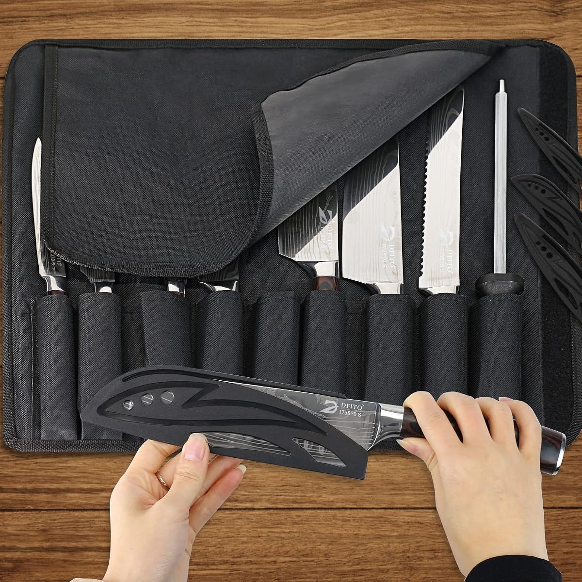 Dfito Chef Knife Sets with Roll Bag, 9 Pieces Professional Knife Set