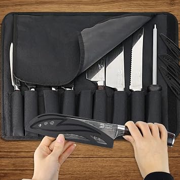 Dfito Chef Knife Sets with Roll Bag Knife Block Set,15 PCS Knife Set with Block