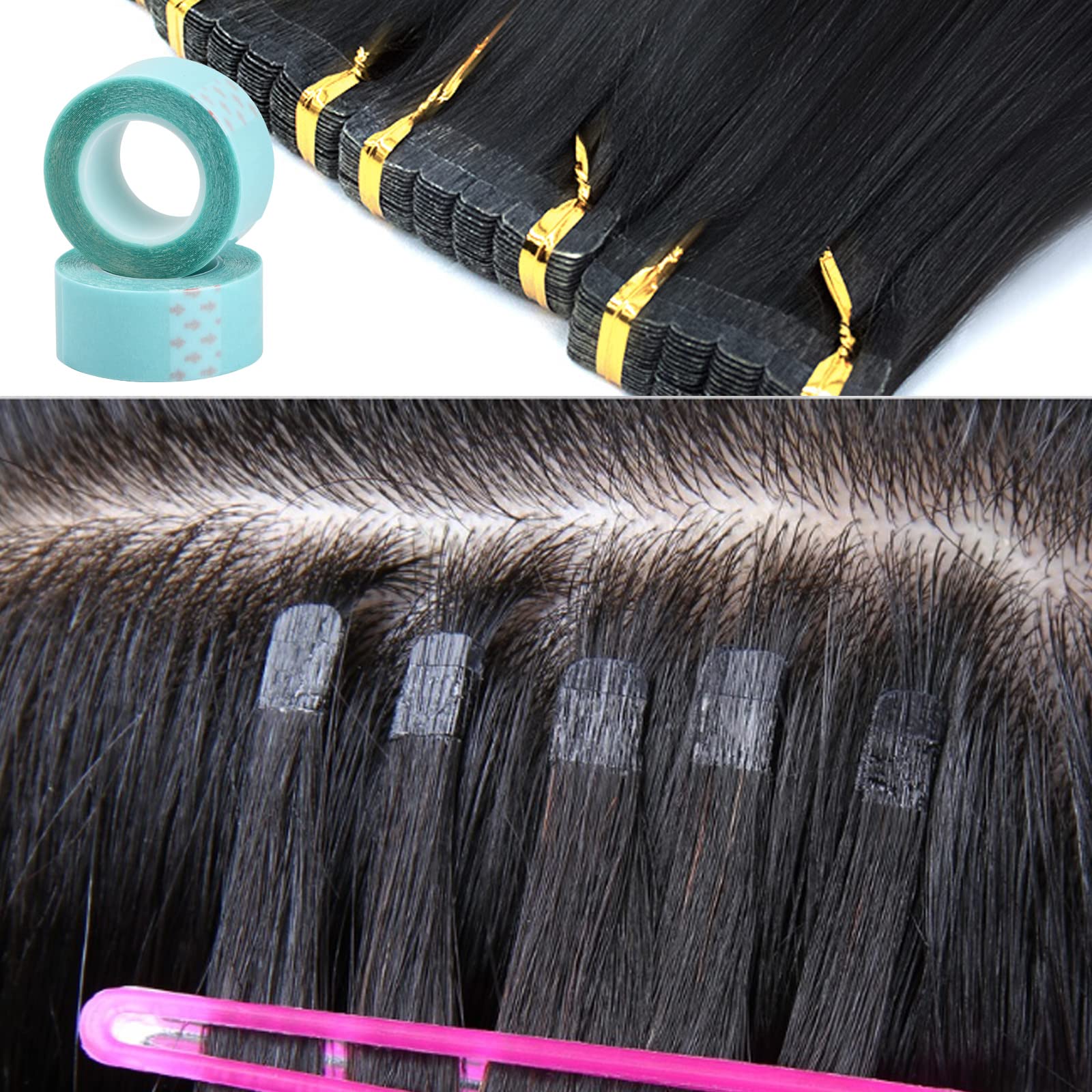 2 rollos de cinta adhesiva para extensiones de cabello, 3 m × 2 cm, fuerte fuerza adhesiva, resistente al agua, cinta adhesiva de repuesto para extensiones y pelucas