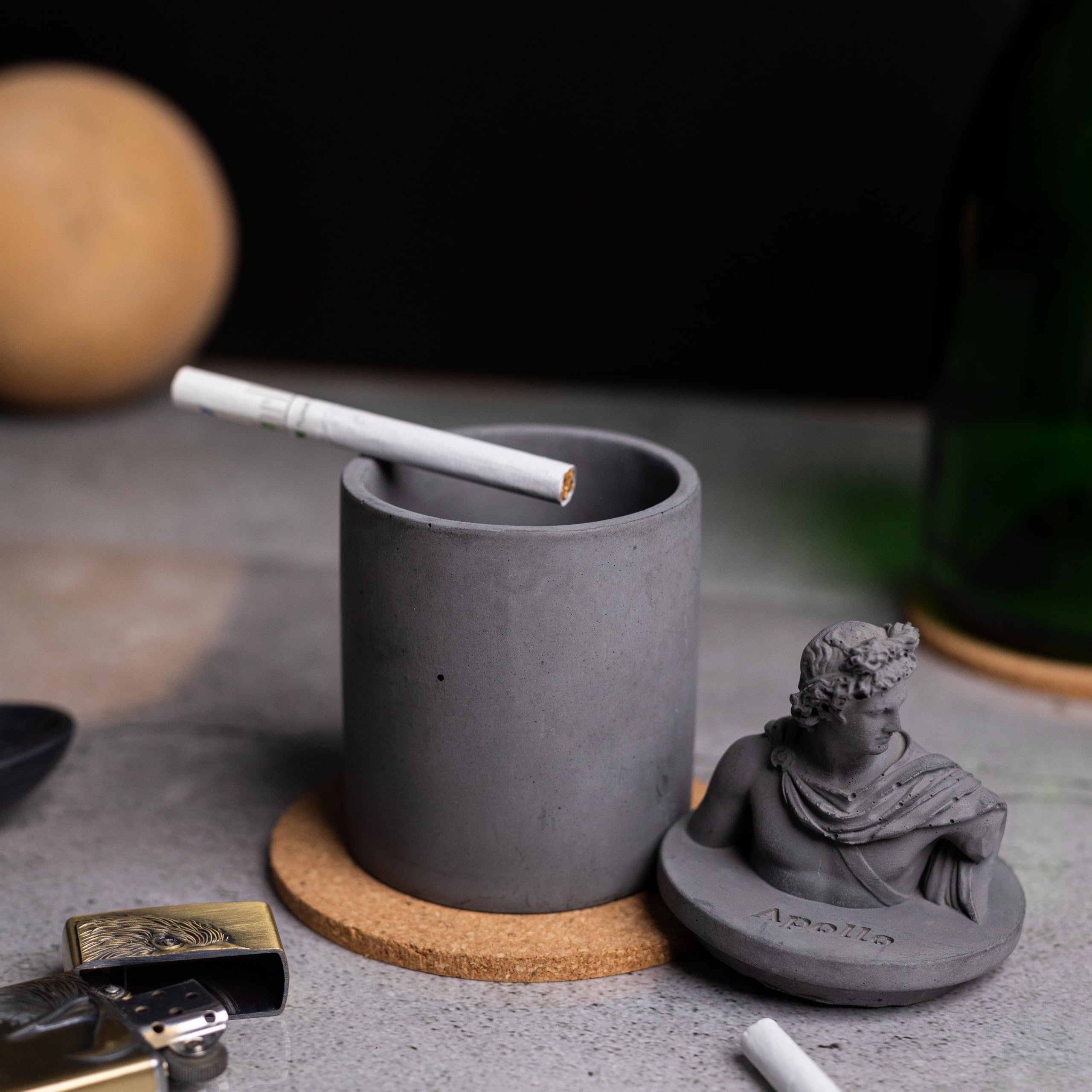 Apollo Atop Dark Concrete-Greek Home Decor- A container with a Greek God lid. Statement decor piece ideal for gifting, home, and work decor-image-2