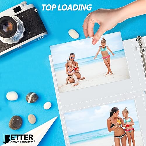 Miniatura 4 de Better Office Products - Hojas de repuesto para álbum de fotos, 5 x 7 pulgadas, pesadas, transparentes con 3 anillas, para carpetas de fotos, de